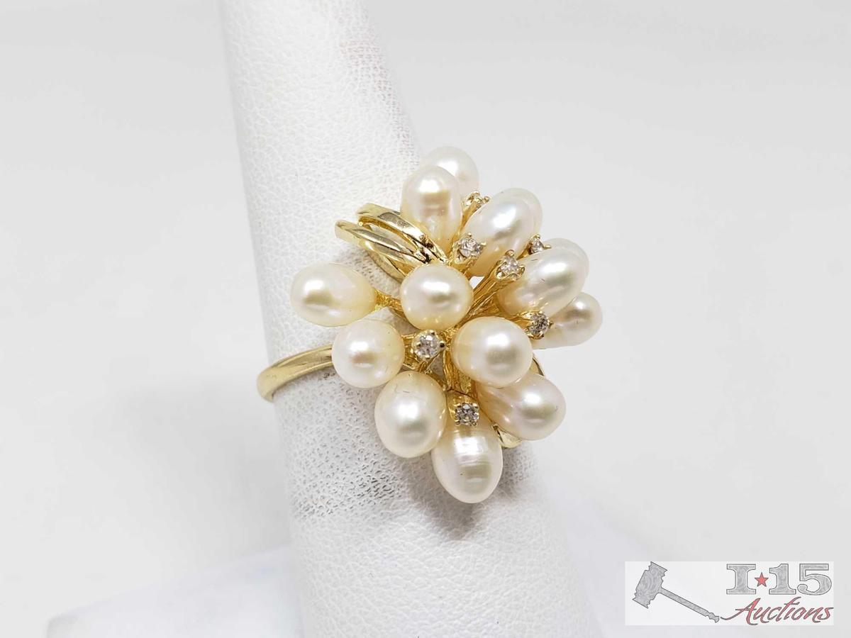 14k Pearl and Diamond Ring, 6.7