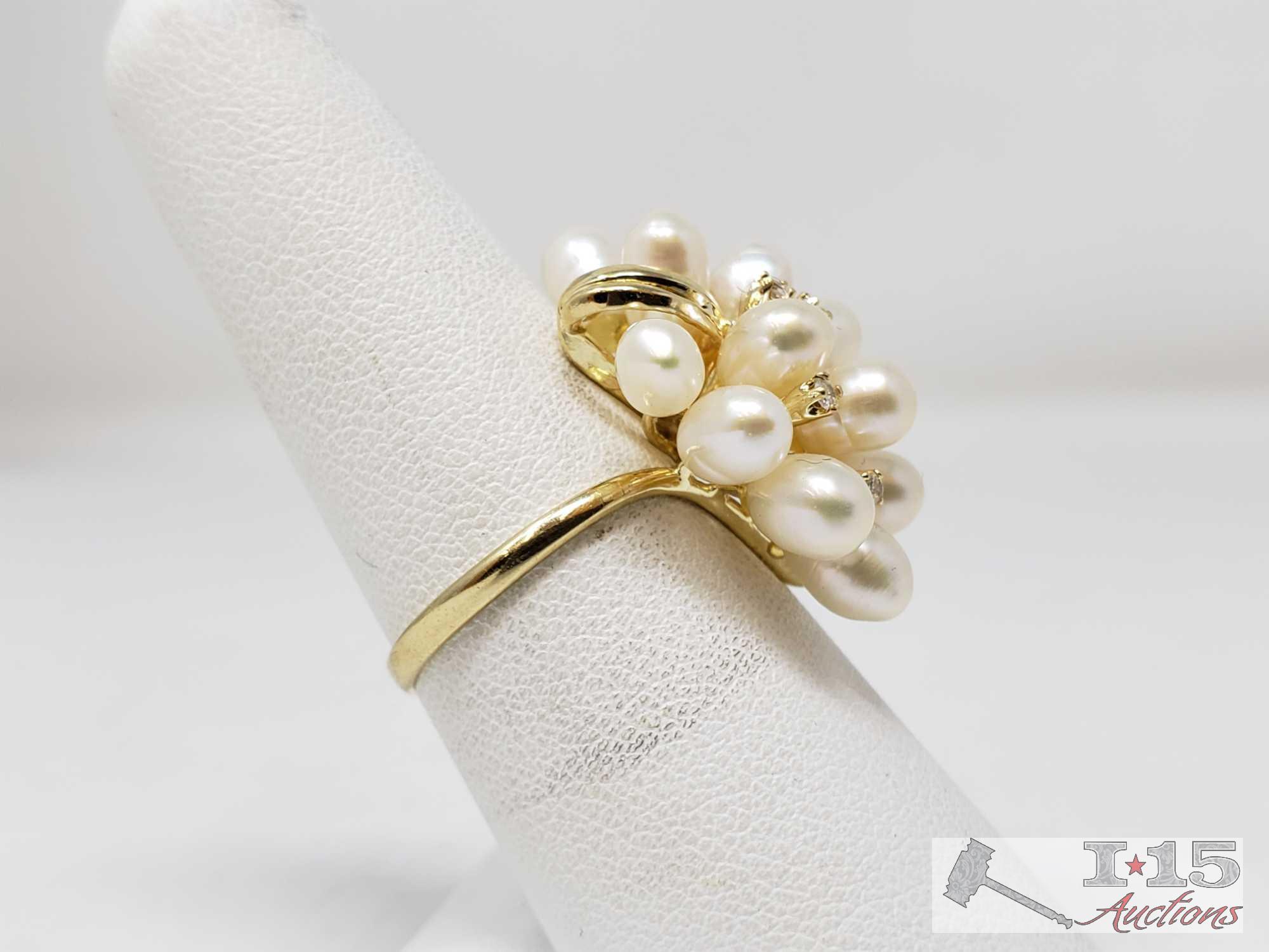 14k Pearl and Diamond Ring, 6.7