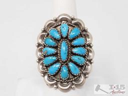 Beautiful Chunky Old Pawn Native American Sterling Silver Turquoise Ring, size 7.5