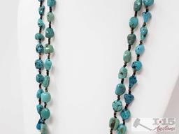 2 Authentic Native American Heishi and Turquoise Nugget Necklaces with Sterling Silver Clasps