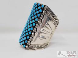 HUGE Native American Handmade Sterling Silver Turquoise Cuffed Bracelet, 151.9