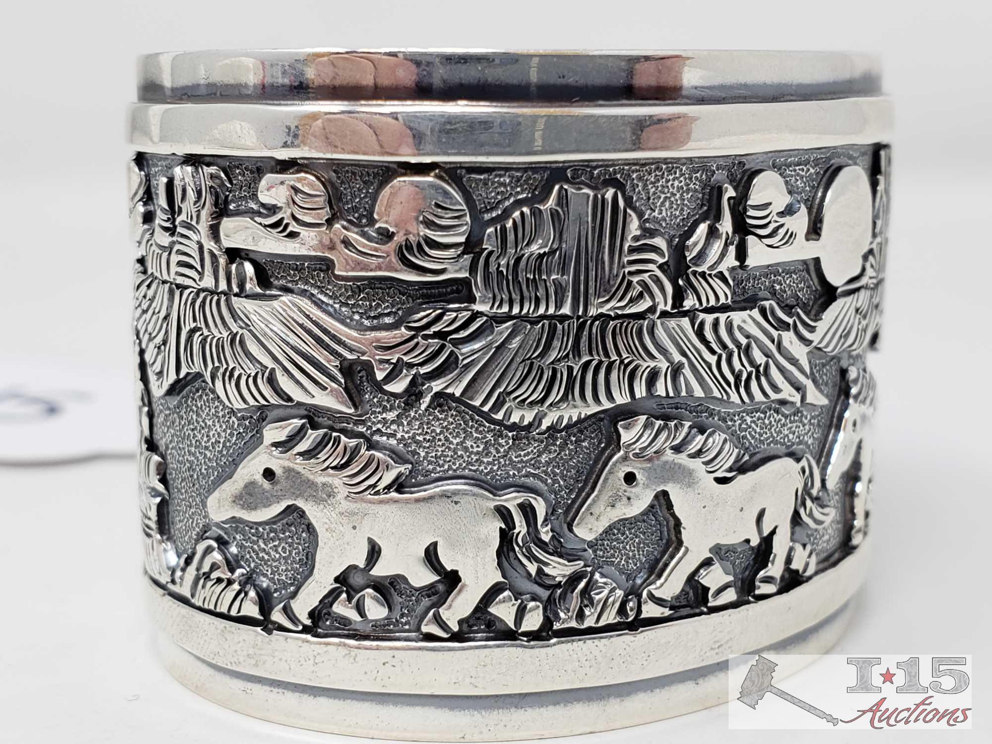 Signed By Artist Native American Story Teller Sterling Silver Cuff Bracelet, 77.0