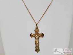 14k Gold Necklace with Cross Pendent, 8.8g