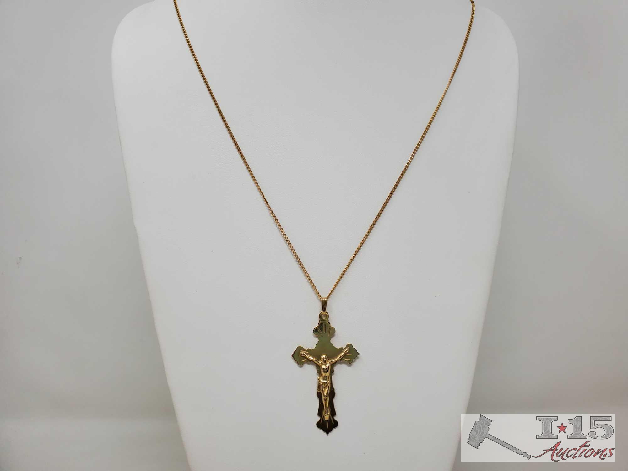 14k Gold Necklace with Cross Pendent, 8.8g