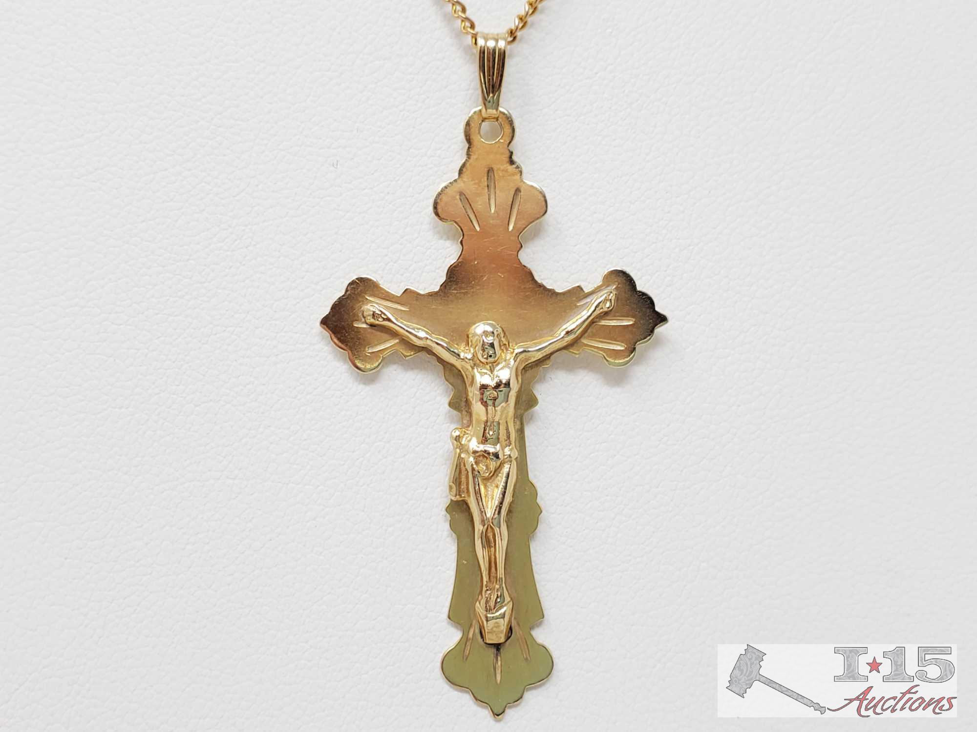 14k Gold Necklace with Cross Pendent, 8.8g