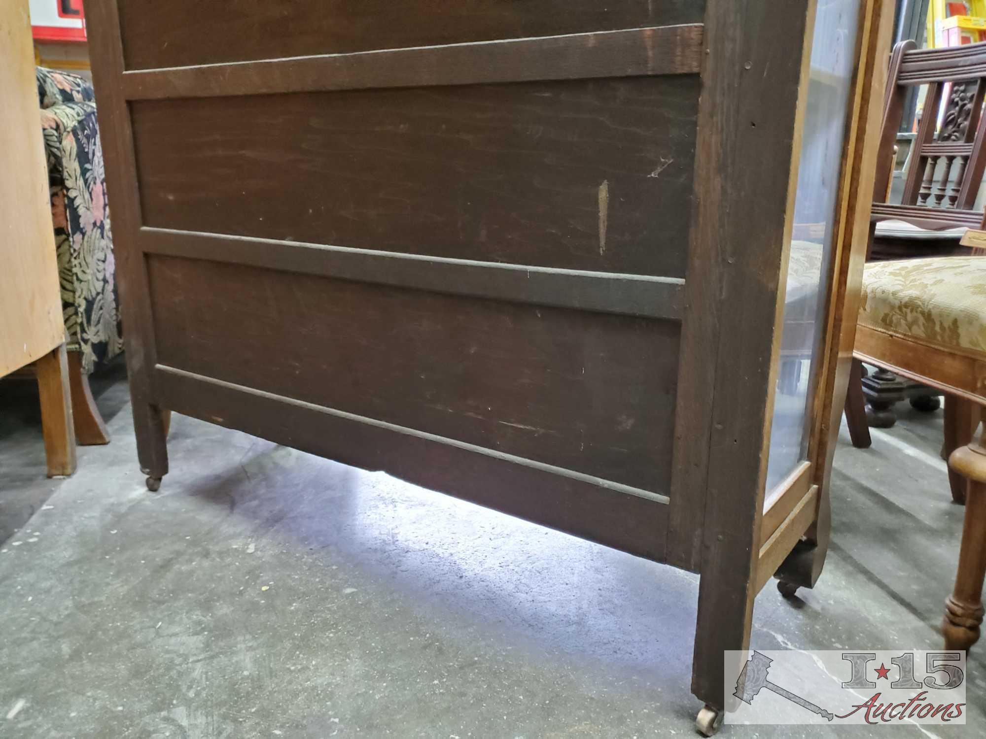 Antique Tiger Oak Cabinet w/ 4 Shelves on Wheels