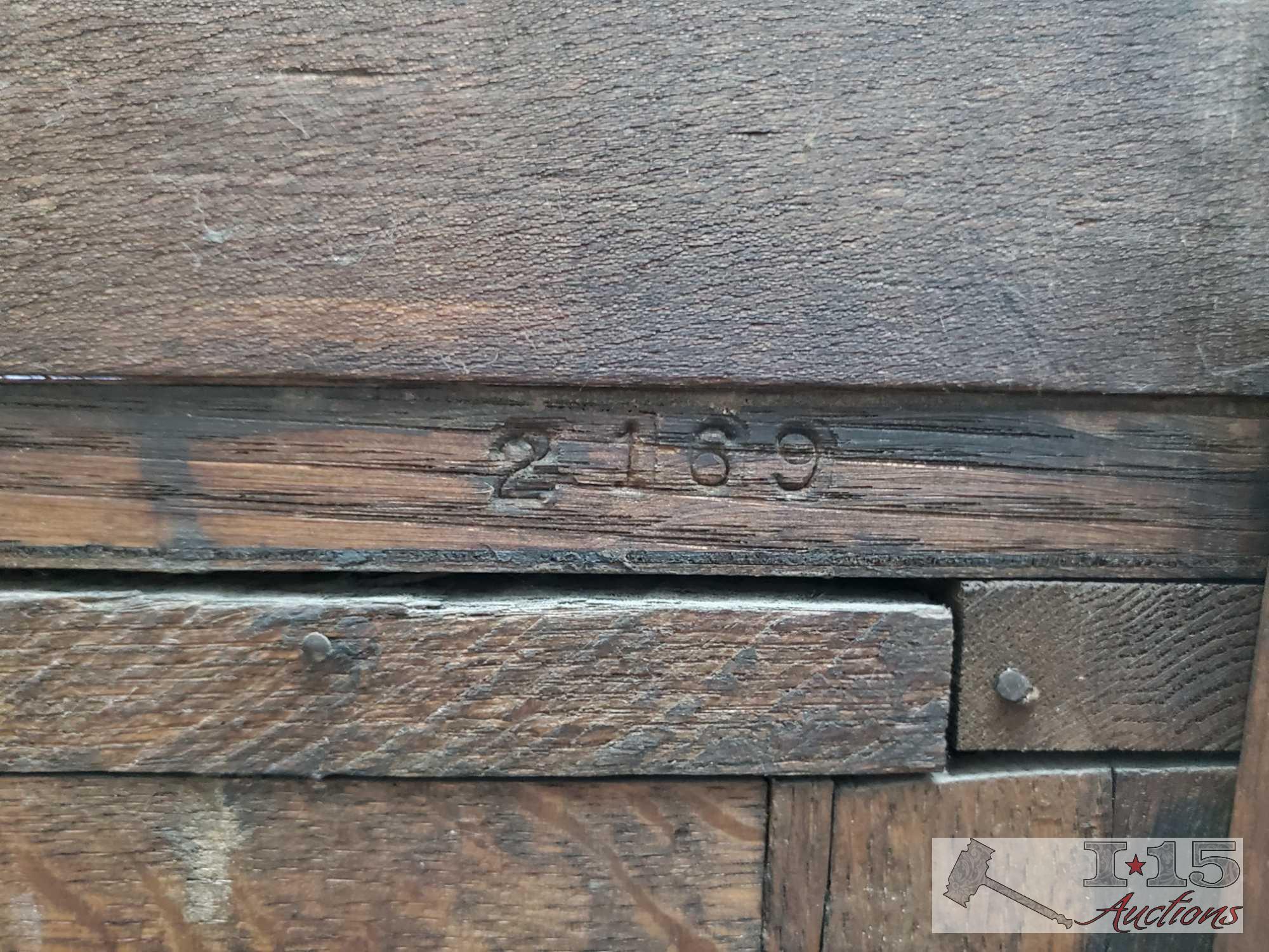 Antique Tiger Oak Cabinet w/ 4 Shelves on Wheels