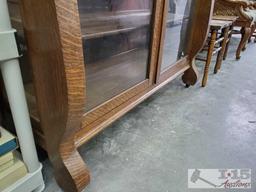 Antique Tiger Oak Cabinet w/ 4 Shelves on Wheels