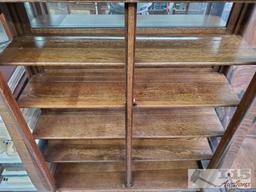 Antique Tiger Oak Cabinet w/ 4 Shelves on Wheels
