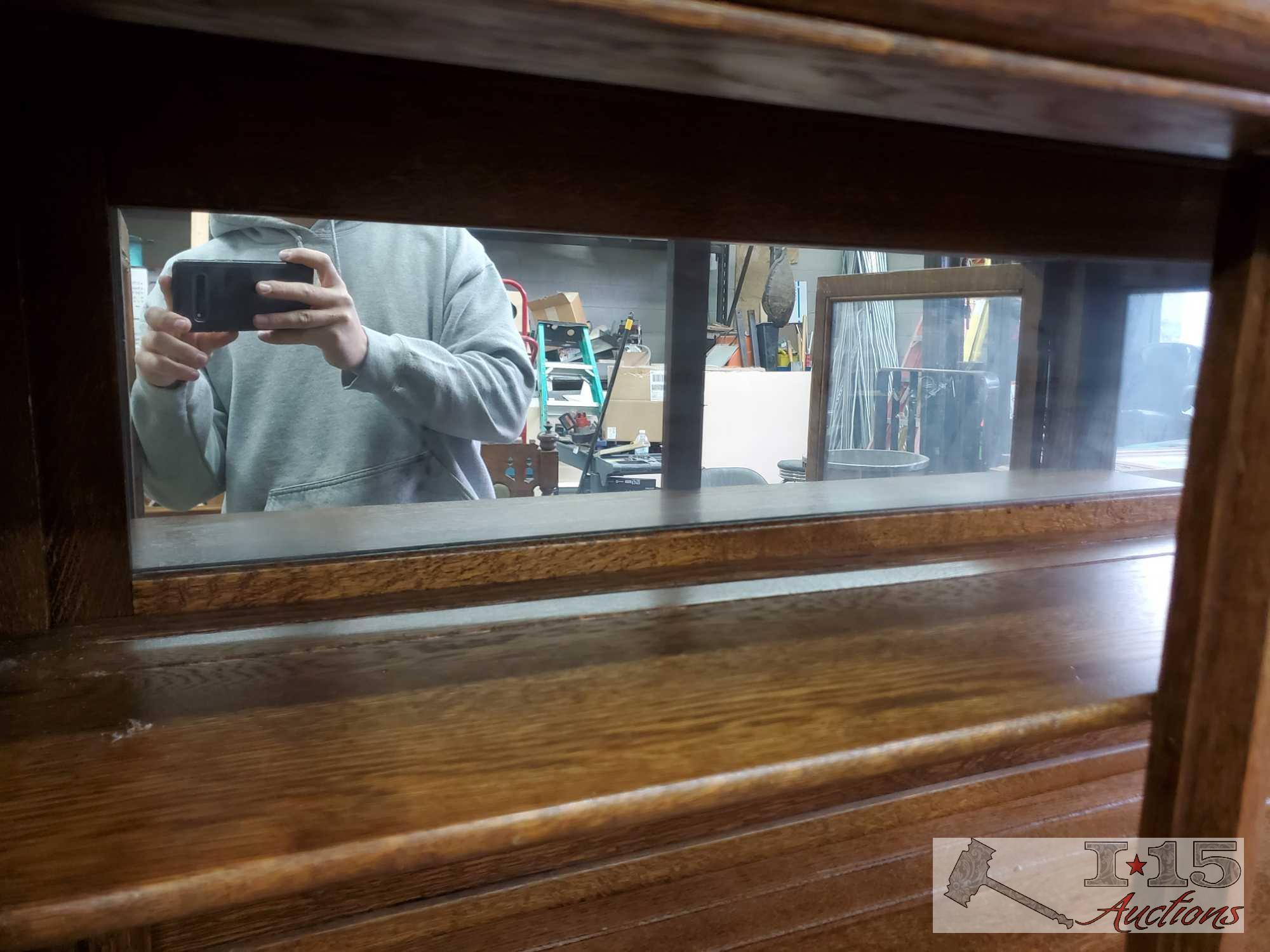 Antique Tiger Oak Cabinet w/ 4 Shelves on Wheels