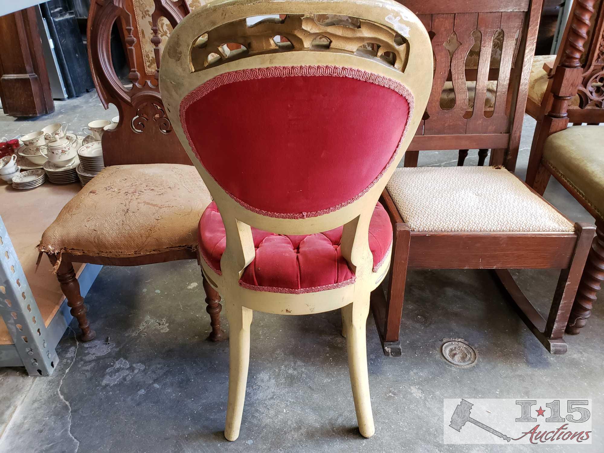 2 Antique Wood Chairs & 1 Antique Rocking Chair