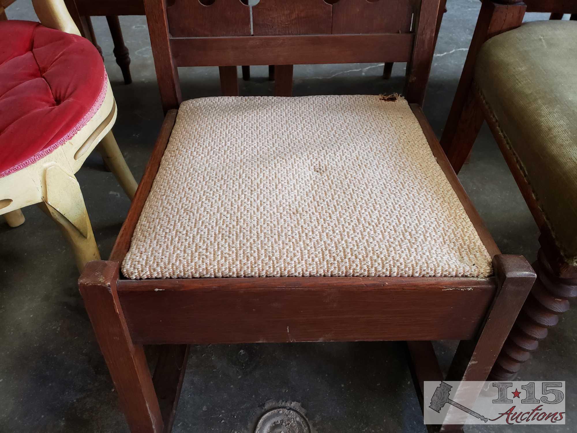 2 Antique Wood Chairs & 1 Antique Rocking Chair