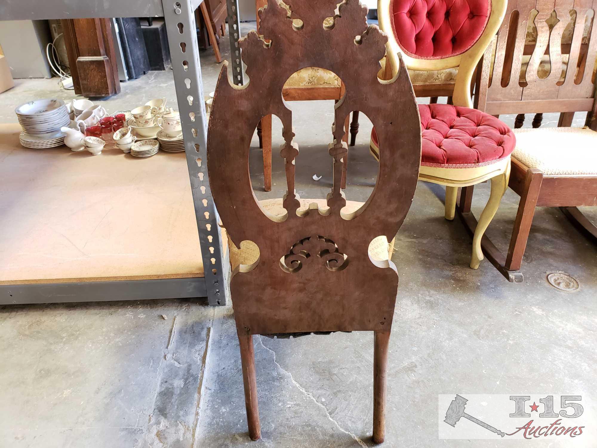 2 Antique Wood Chairs & 1 Antique Rocking Chair