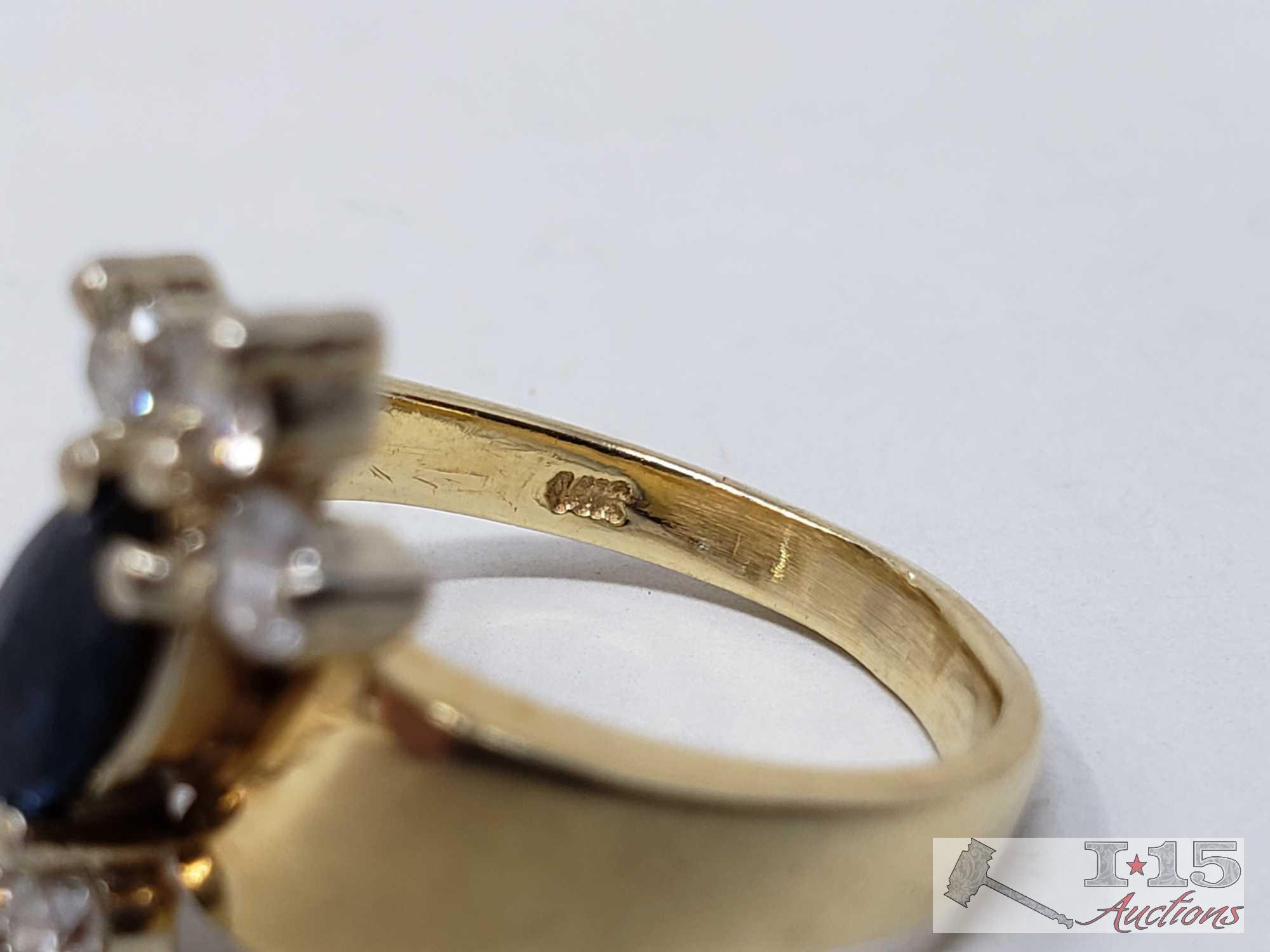 14k Gold Diamond Sapphire Ring, 5g