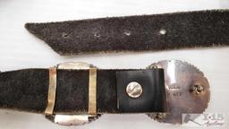 Artist Signed Sterling Sliver Native American Turquoise, Mother of Pearl Inlay Concho Belt,