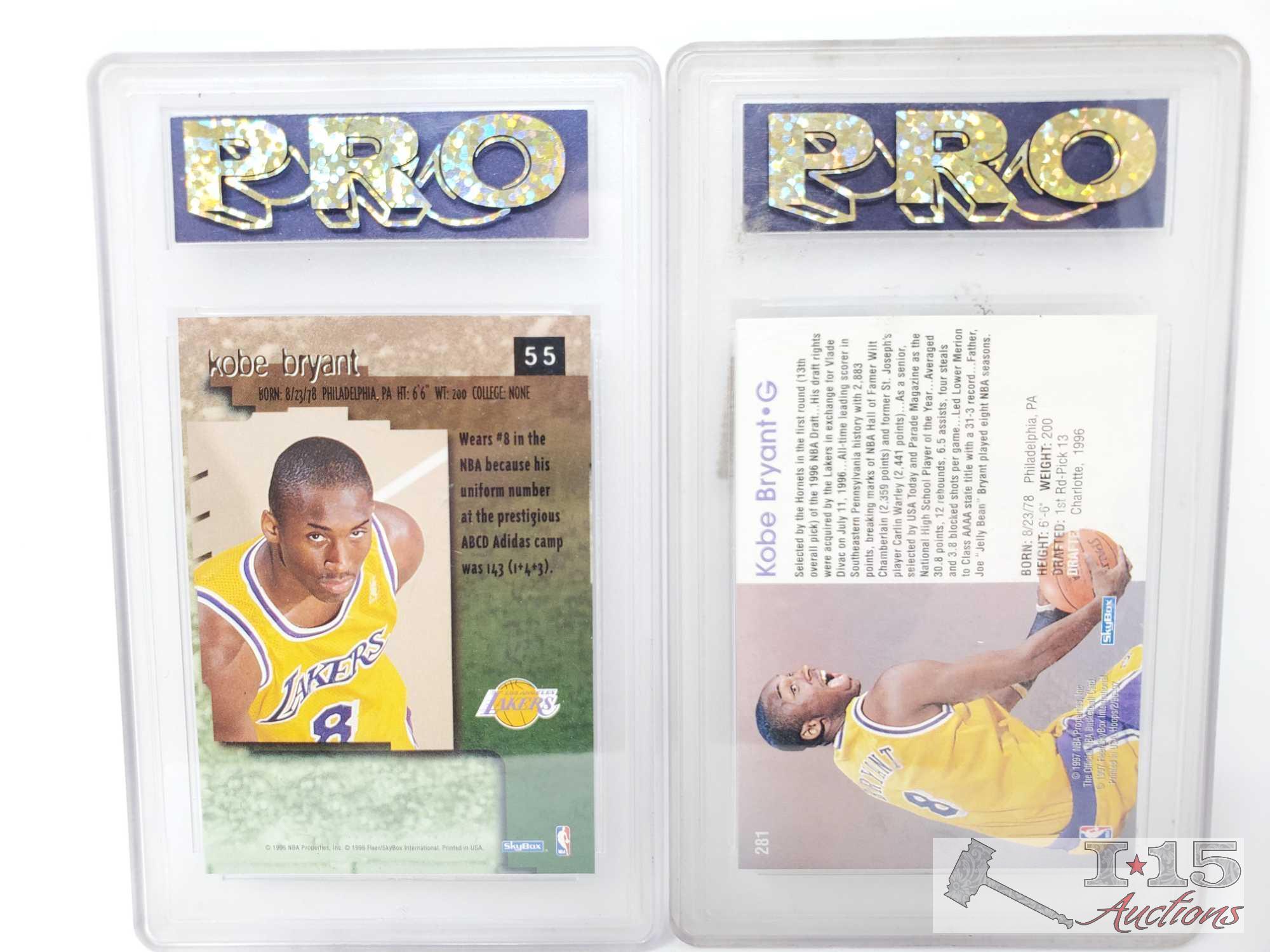 1996-97 Skybox Premium #55 and Hoops #281 Kobe Bryant Pro Graded Rookie Cards