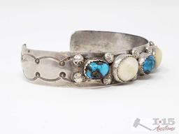 Stunning Vintage Navajo Native American Jewelry Bisbee Turquoise Sterling Silver Bracelet