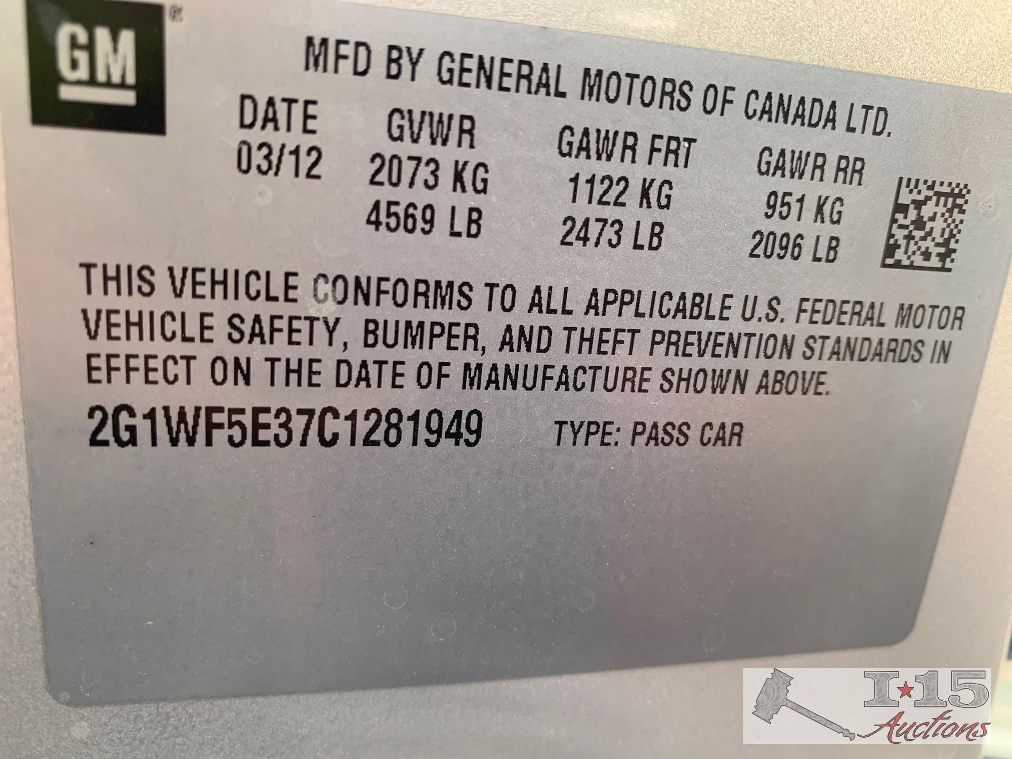 2012 Chevy Impala Current Smog, See Video!