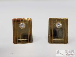 14k Gold Diamond Cuff Links and Tie Clip, 21g