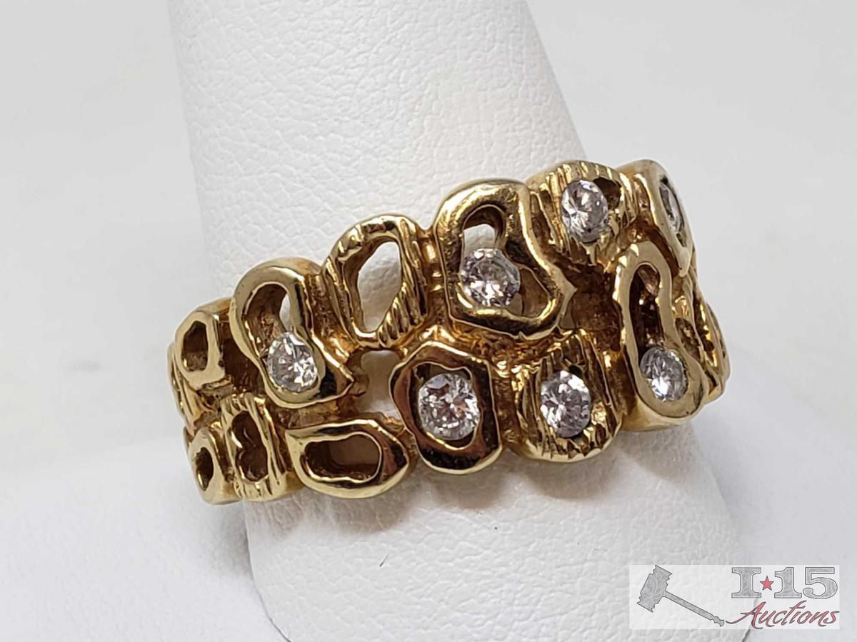 14k Gold Diamond Ring, 11g