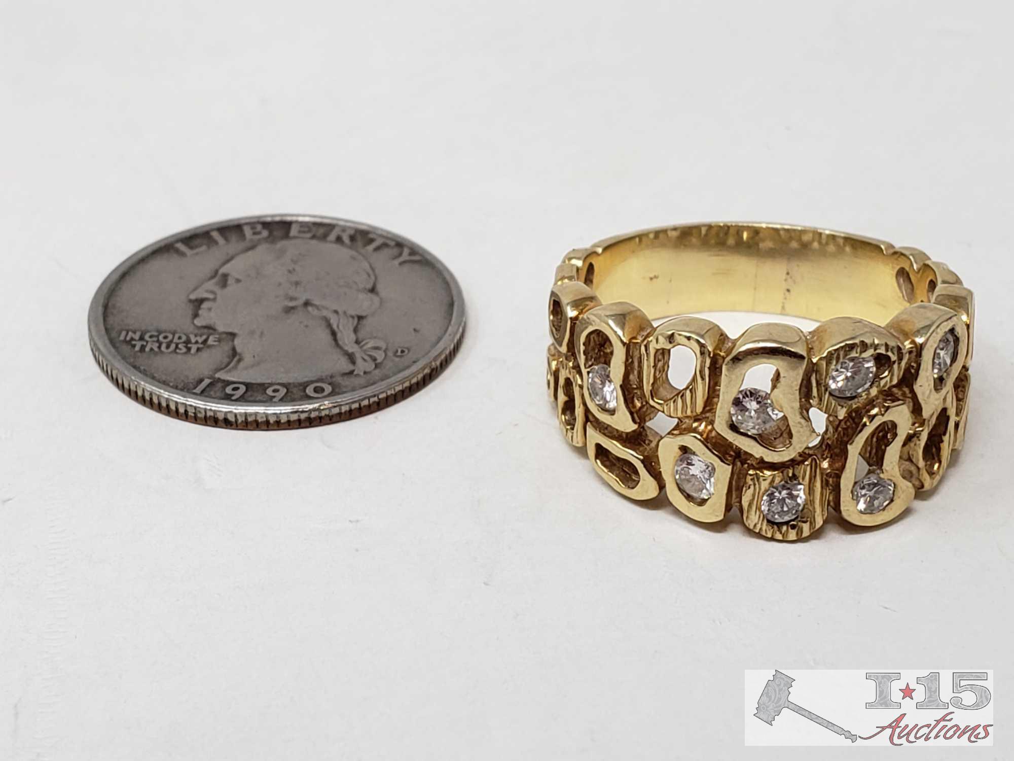 14k Gold Diamond Ring, 11g