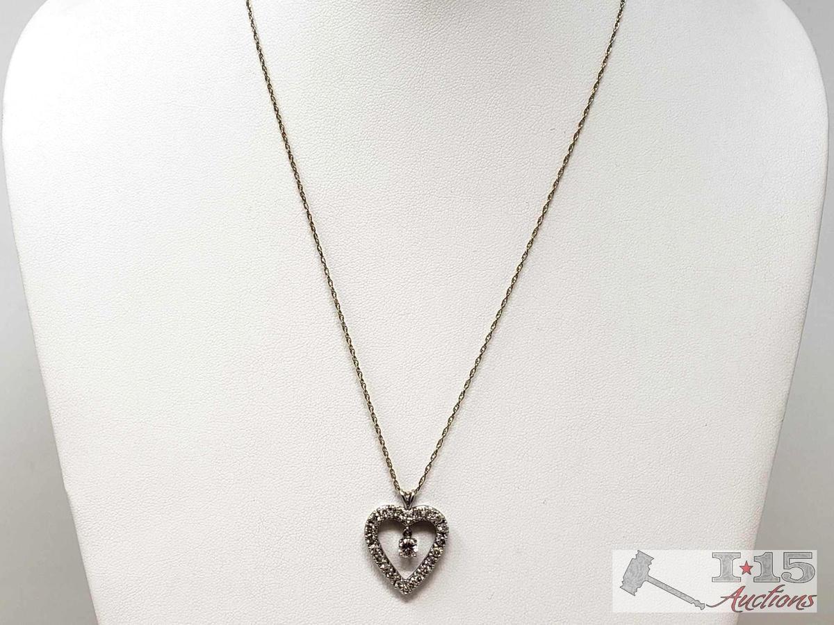14k Gold Necklace with Diamond Heart Pendent, 4.9g
