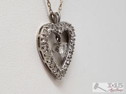 14k Gold Necklace with Diamond Heart Pendent, 4.9g