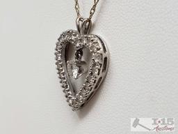 14k Gold Necklace with Diamond Heart Pendent, 4.9g