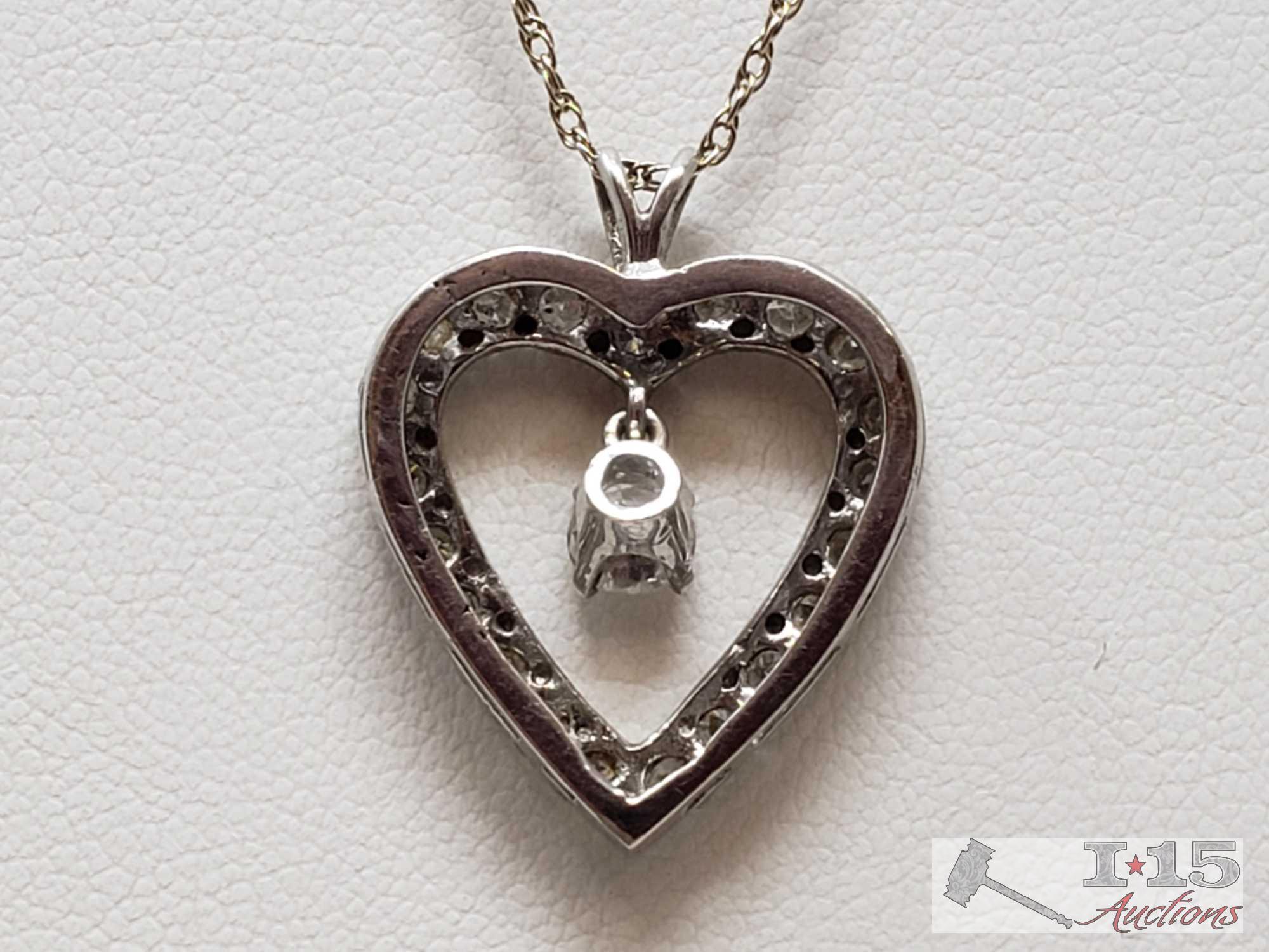 14k Gold Necklace with Diamond Heart Pendent, 4.9g