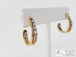 14k Gold Diamond Hoop Earrings, 4.2g