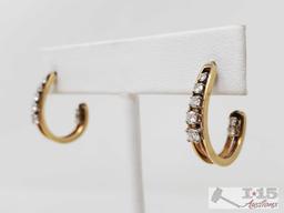 14k Gold Diamond Hoop Earrings, 4.2g