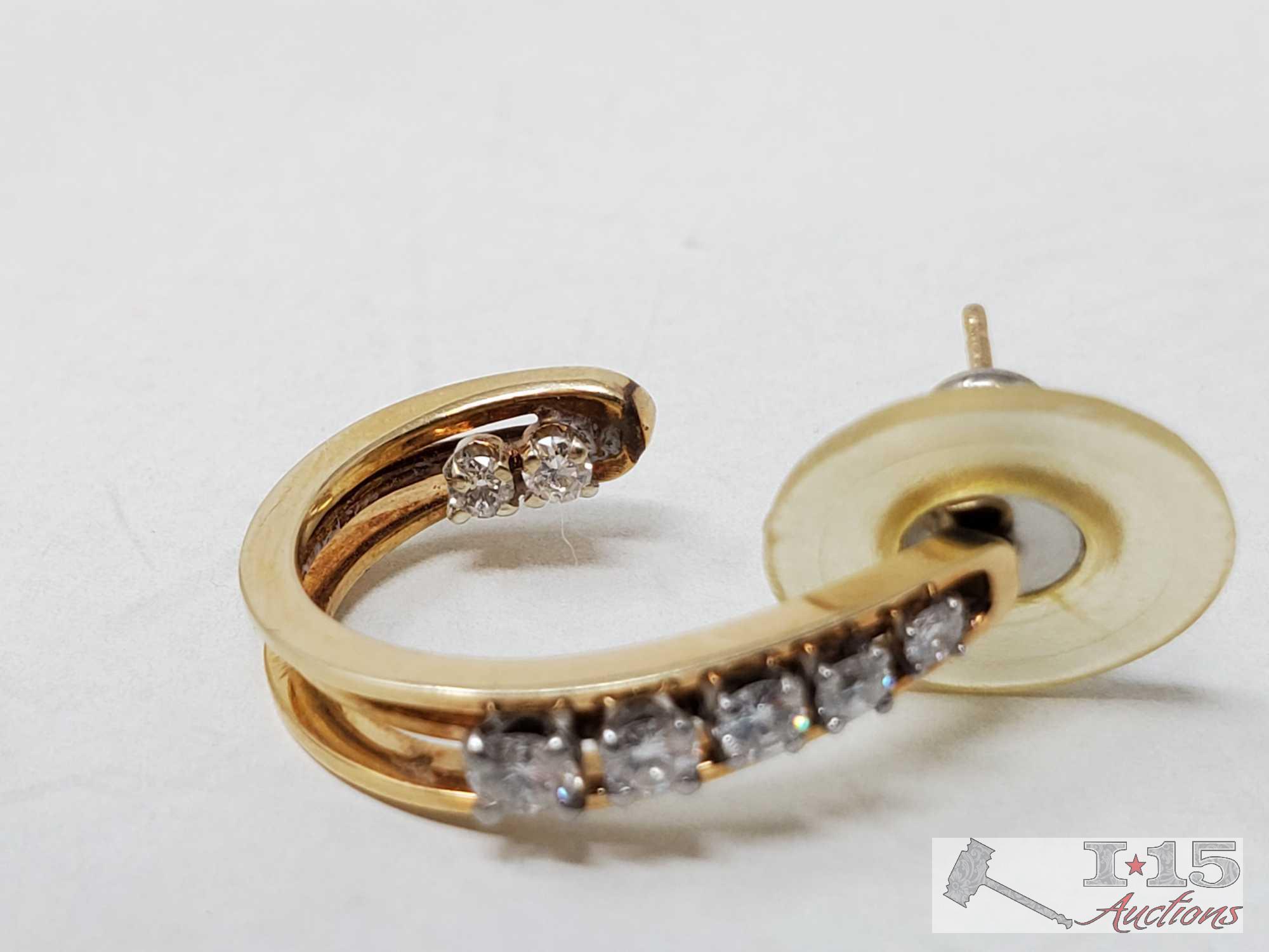 14k Gold Diamond Hoop Earrings, 4.2g