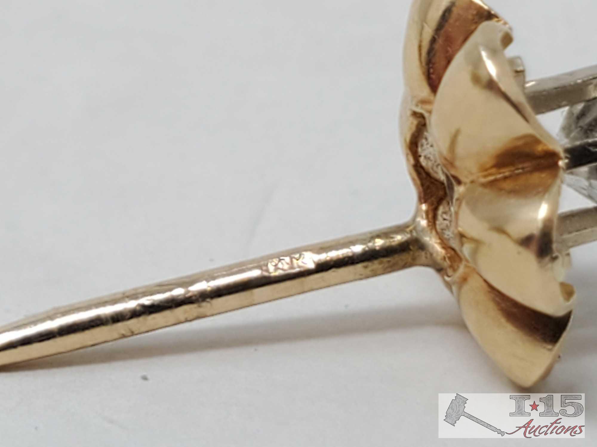 14k Gold Diamond Tie Pin, and "Palm Springs" Gold Pendant, 1.8g