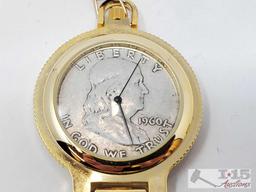 Pocket Watch w/ 1960 Franklin Half Dollar w/ Attached Pocket Knife