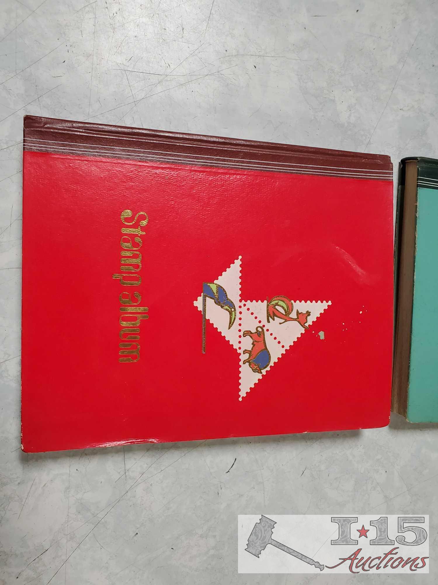 2 Stamp Albums, Stamps, Pins, And Decorative Utensils