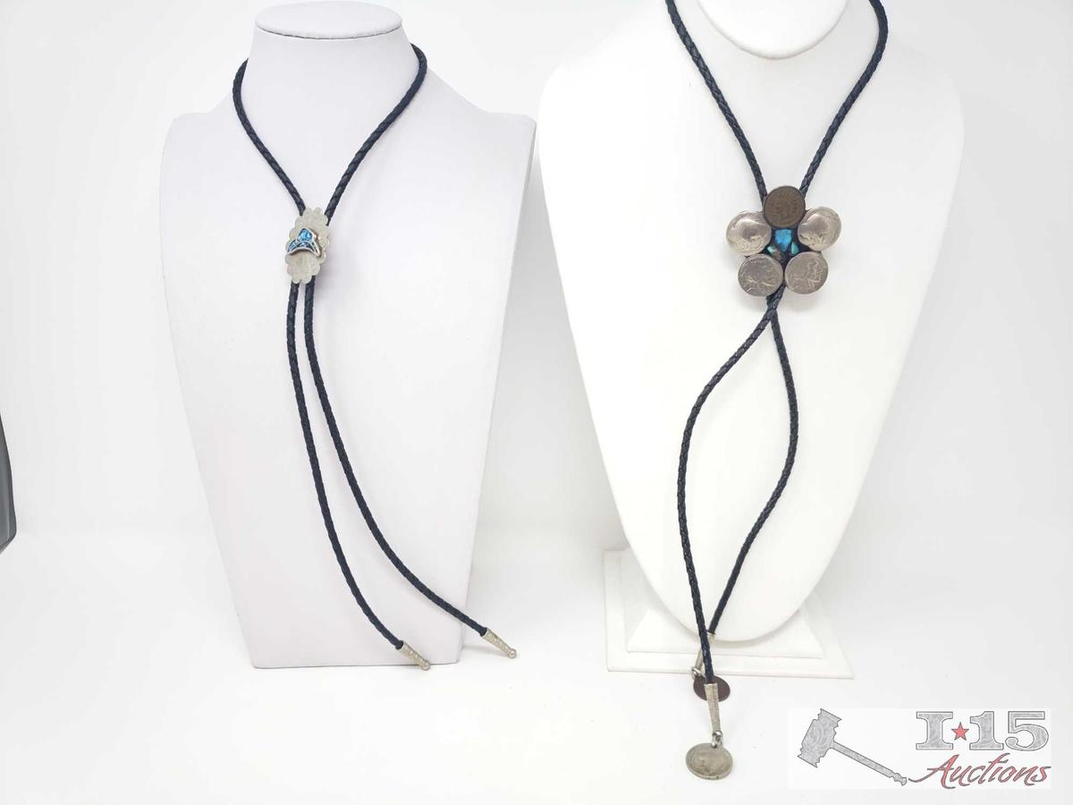 2 Bolo Ties With Sterling Silver And Turquoise