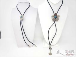 2 Bolo Ties With Sterling Silver And Turquoise