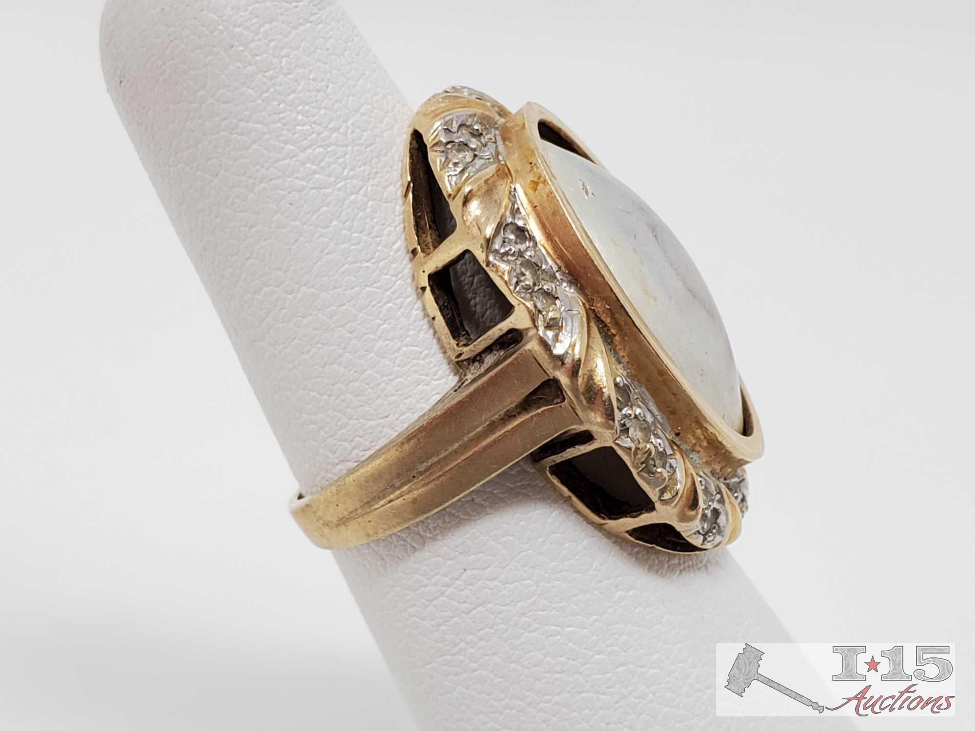 14k Gold Ring With Diamond Accents, 6.6g