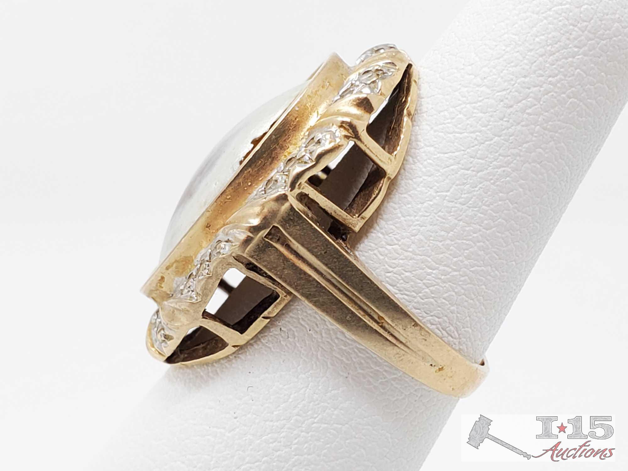 14k Gold Ring With Diamond Accents, 6.6g