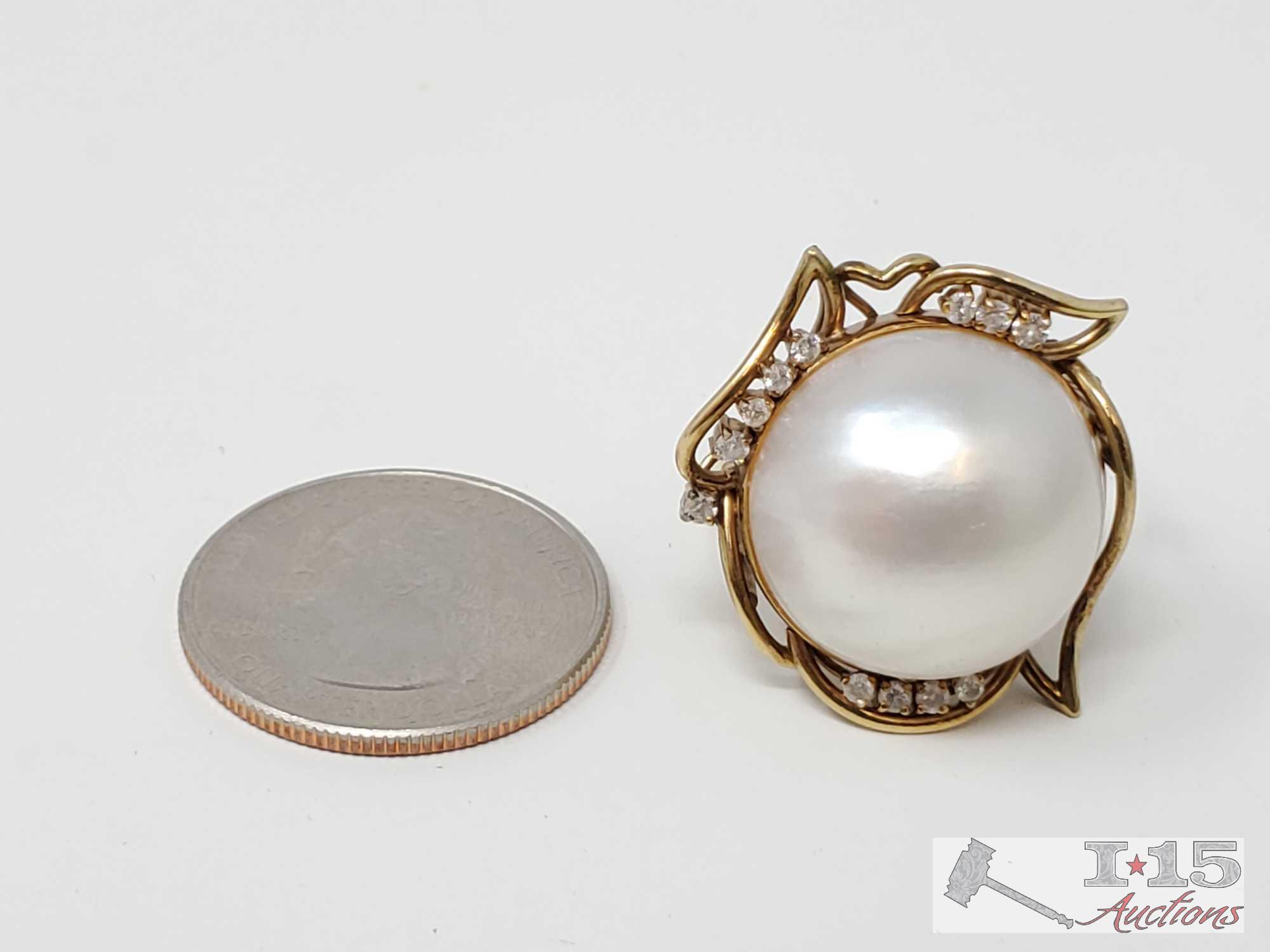 14k Gold Diamond Pearl Earrings- 10.6g