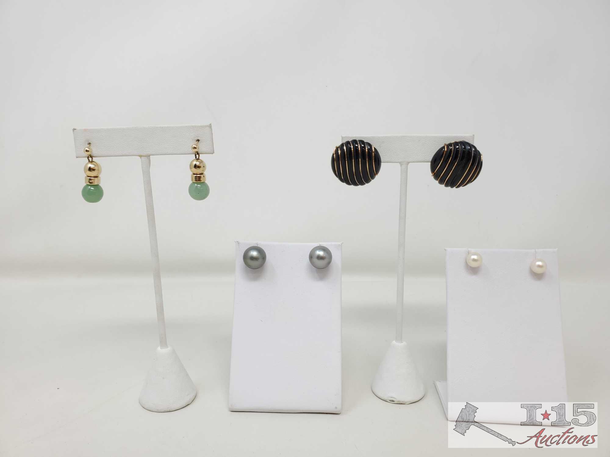 4 Pairs Of 14k Gold Earrings