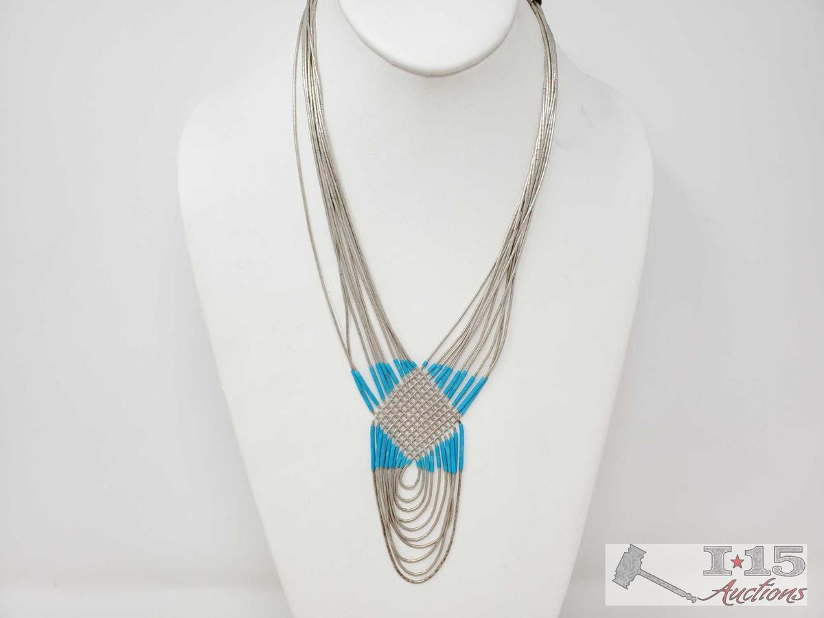 Sterling Silver And Turquoise Necklace, 27.8g