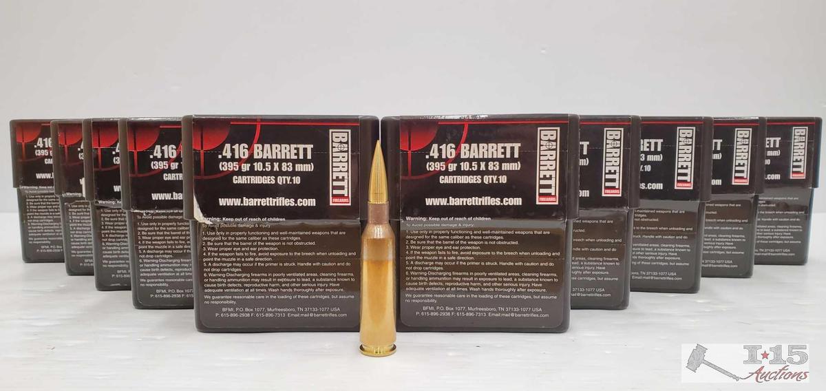 100 Rounds Of .416 Barrett - 395 GR 10.5 x 83mm