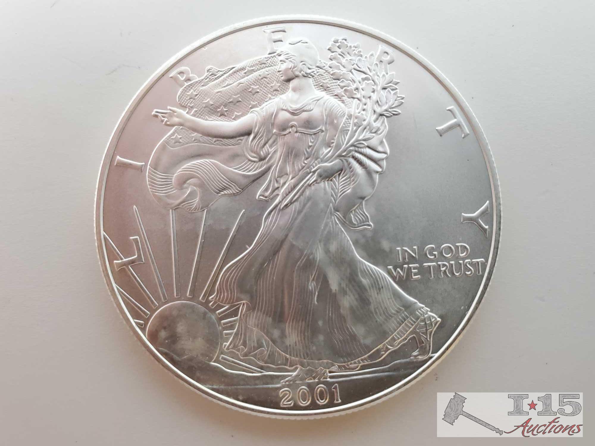 2 Silver Walking Liberty Coin And Silver Eagle Coin