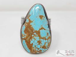 Artist Marked Large Sterling Silver Cuff/Statement Piece Large #8 Turquoise Stone