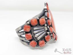Large Kenneth Begay Sterling Silver Cuff With Spiny Oyster Stones, 141.2g