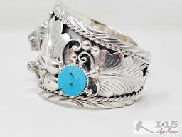 Navajo Indian Turquoise Sterling Silver Growling Bear Cuff Bracelet - Thomas Yazzie