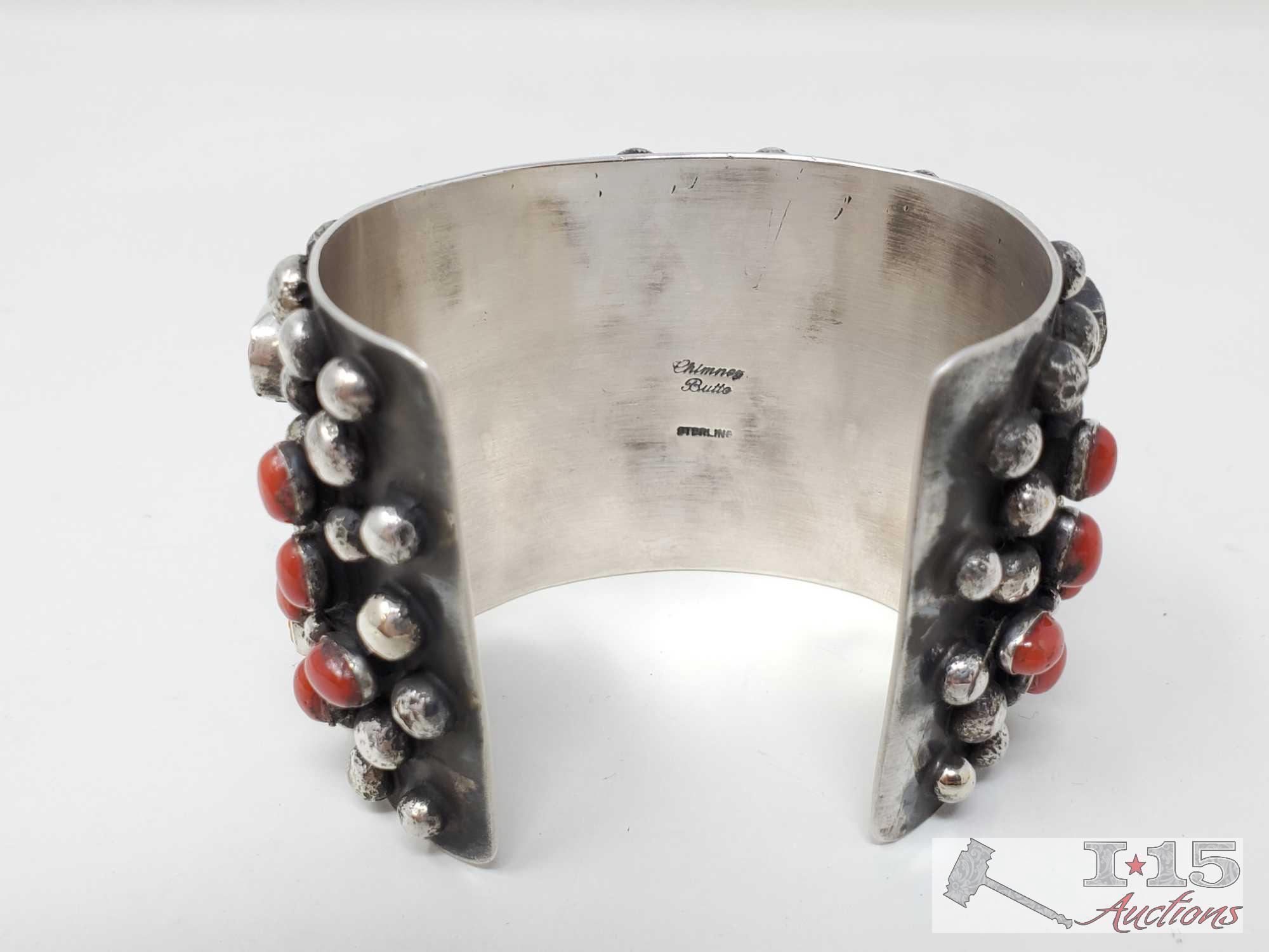 Chimney Butte Sterling Silver Cuff With Coral And Spiny Oyster, 157g