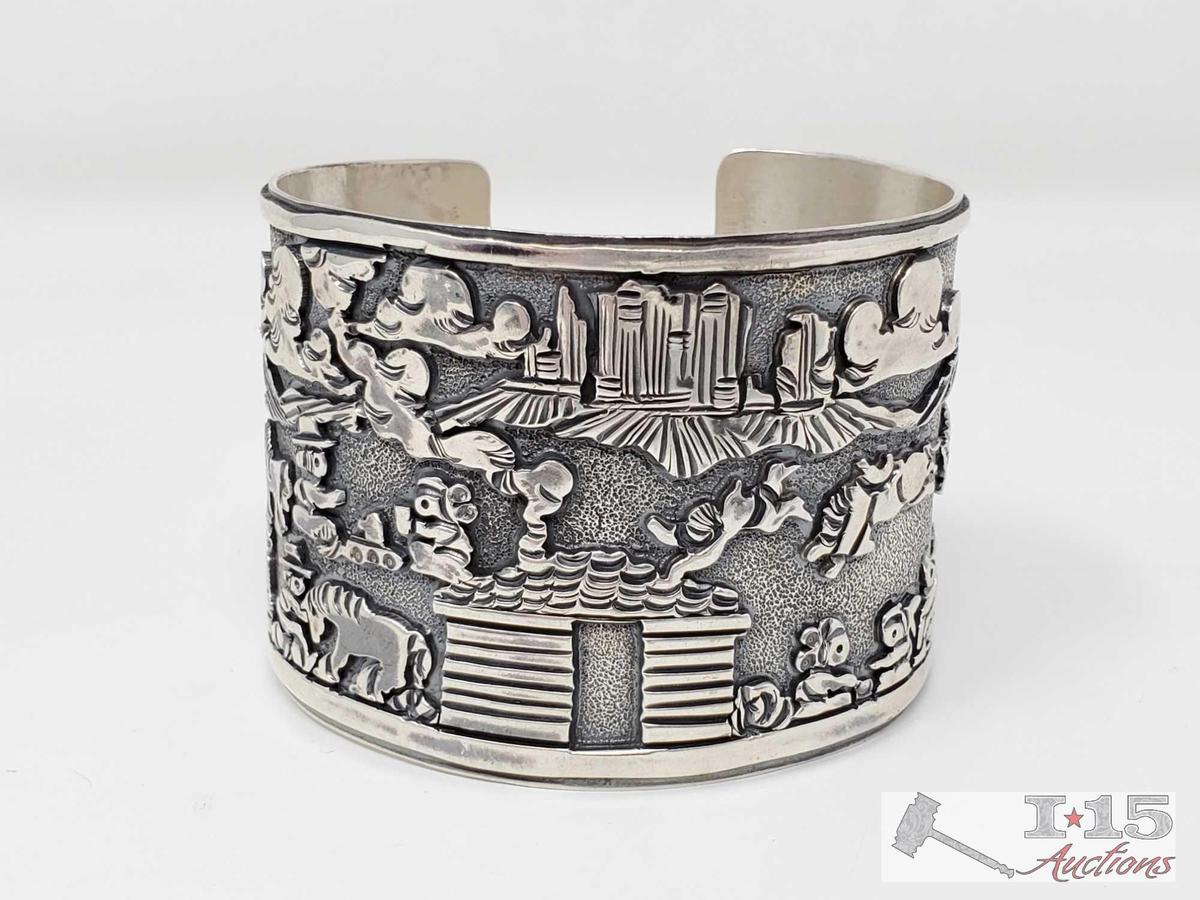 Sterling Silver RB Story Teller Native American Cuff/Bracelet, 84.2g