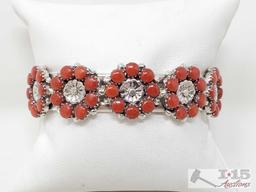 E. Wayco Sterling Silver Cuff With Coral Stones And Matching Ring, 39g